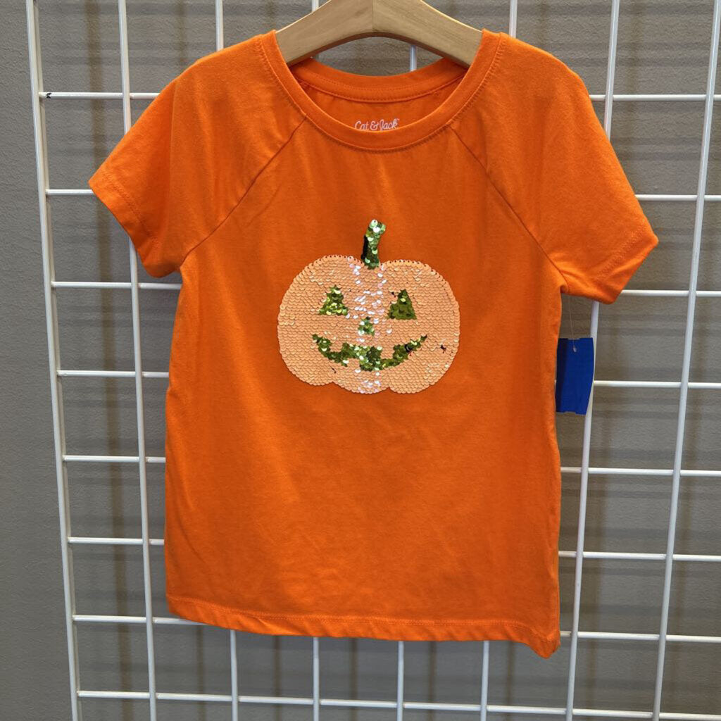 Cat & Jack Sequin Pumpkin SS Tee - 7/8