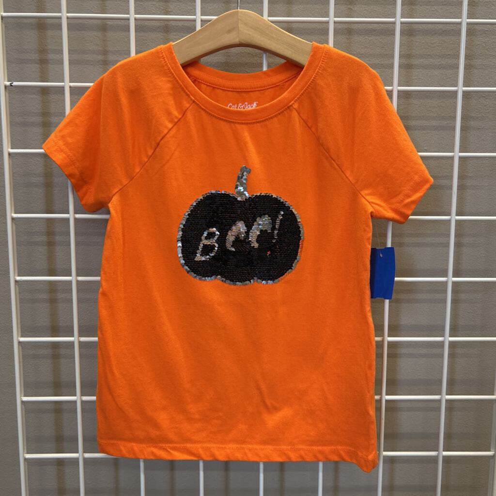 Cat & Jack Sequin Pumpkin SS Tee - 7/8
