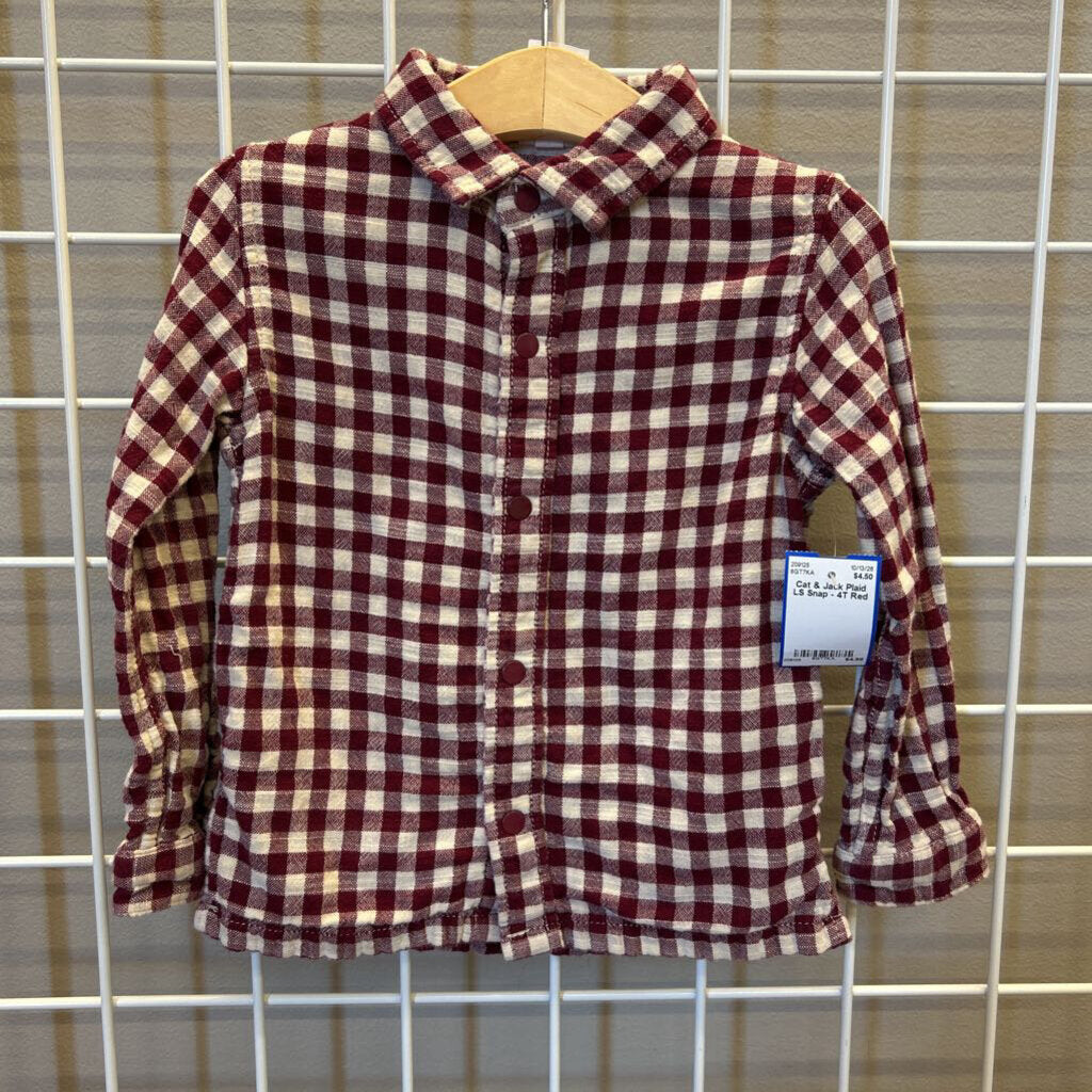 Cat & Jack Plaid LS Snap - 4T