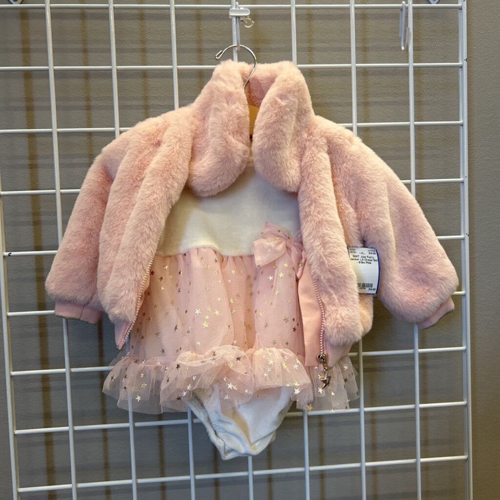 NWT Joie Furry Jacket LS Dress Set - 6/9m