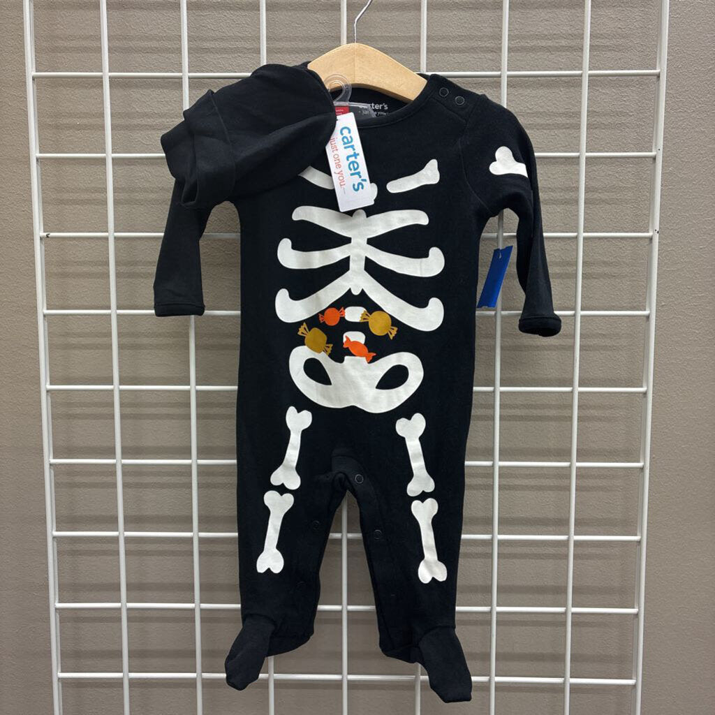 NWT Carter's Skeleton LS Romper w/ Hat - 6m