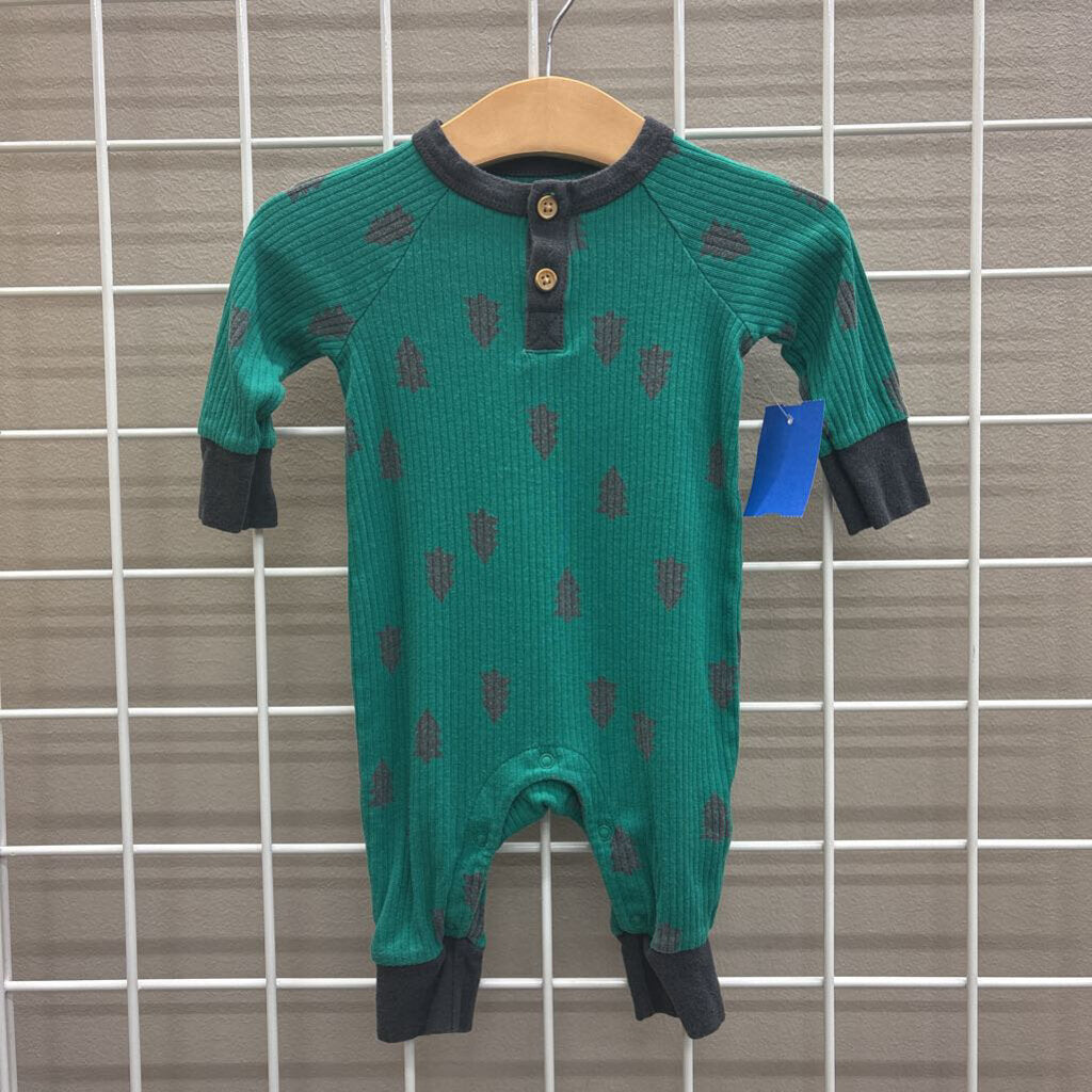 Cat & Jack Tree Ribbed LS Romper - 0/3m