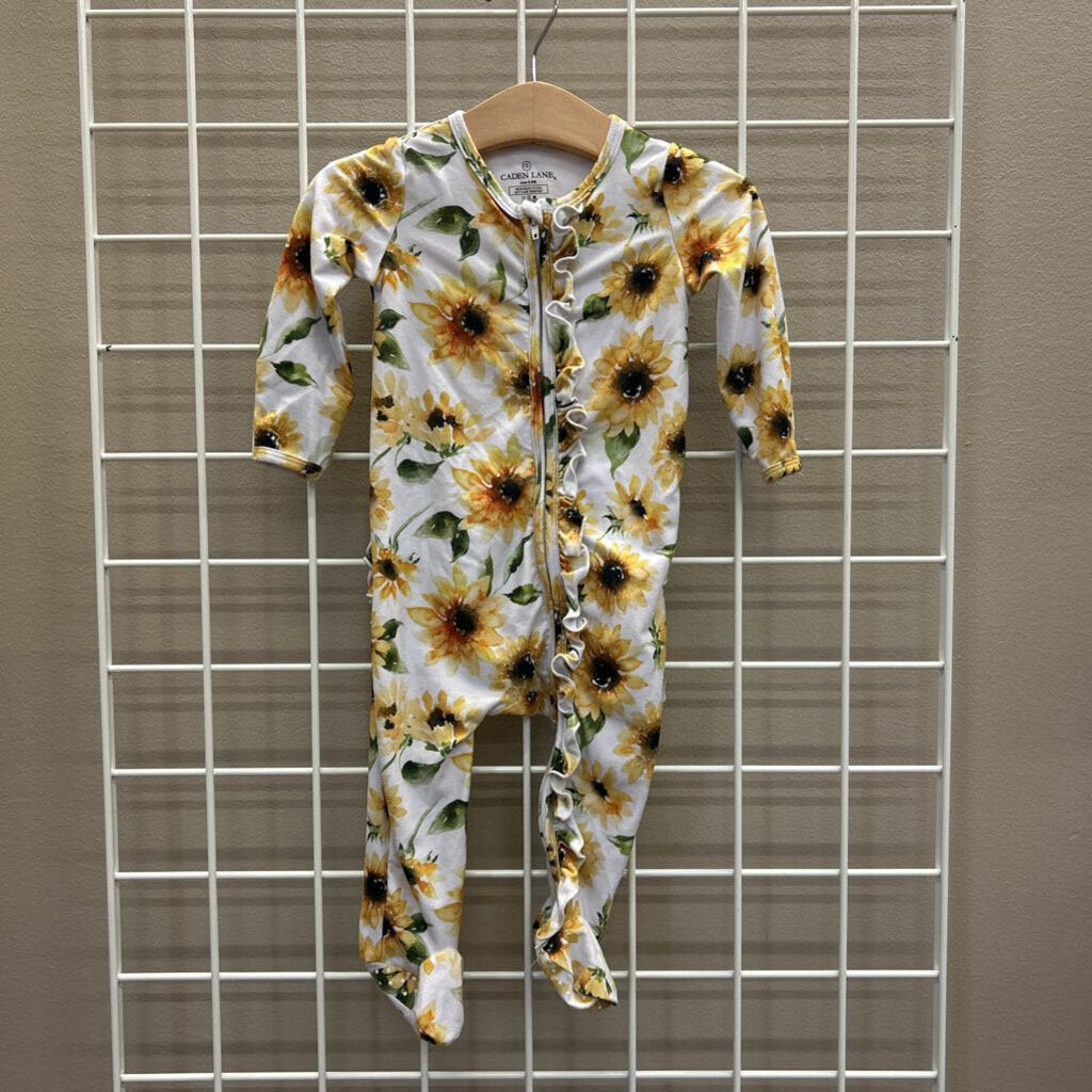 Caden Lane Sunflower Ruffle Zip Sleeper - 6/9m
