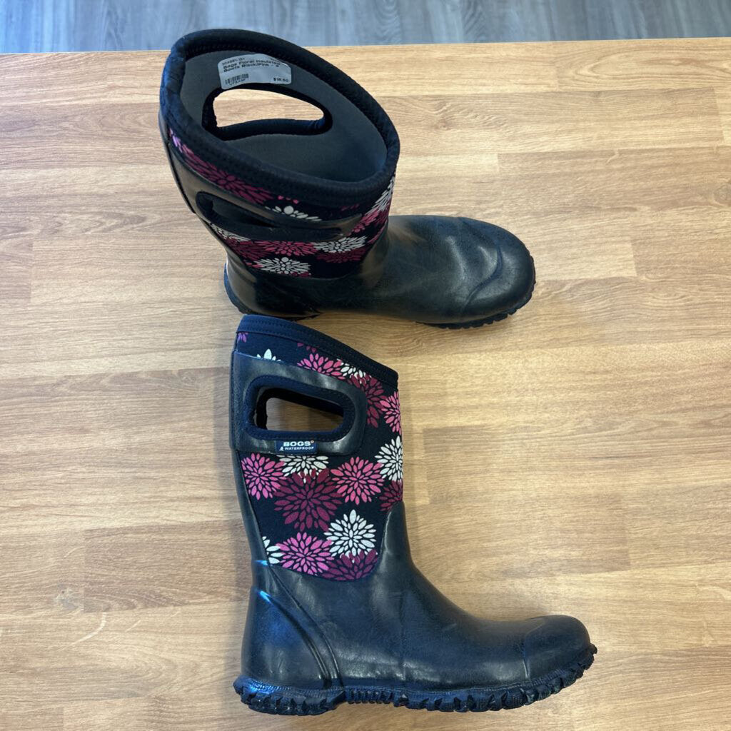 Bogs Floral Insulated Boots Black/Pink - 3