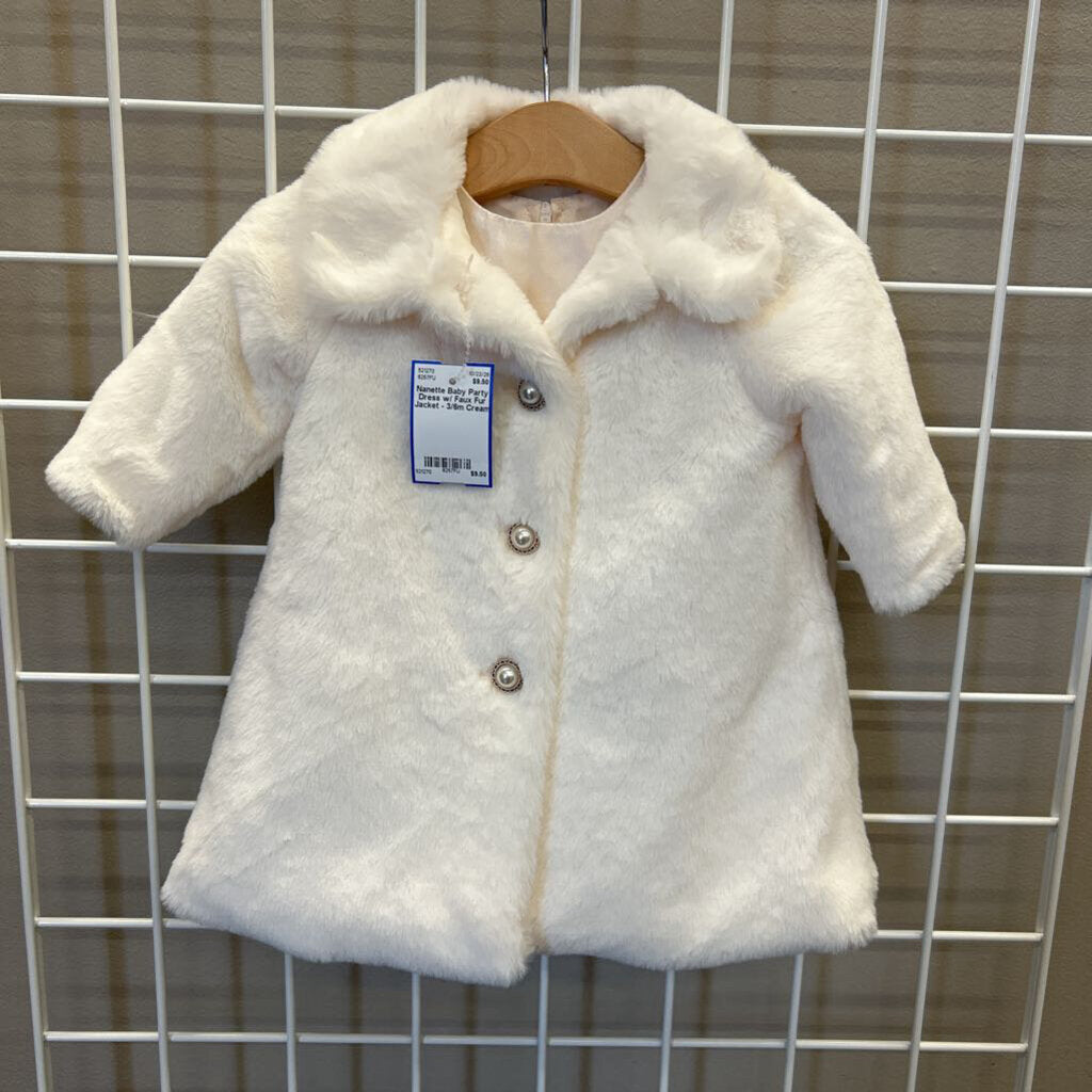 Nanette Baby Party Dress w/ Faux Fur Jacket - 3/6m