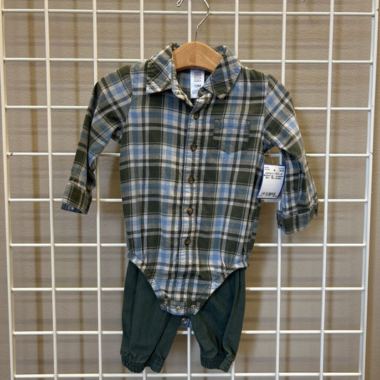 Carter's Plaid LS Button Up / Joggers Set - 12m