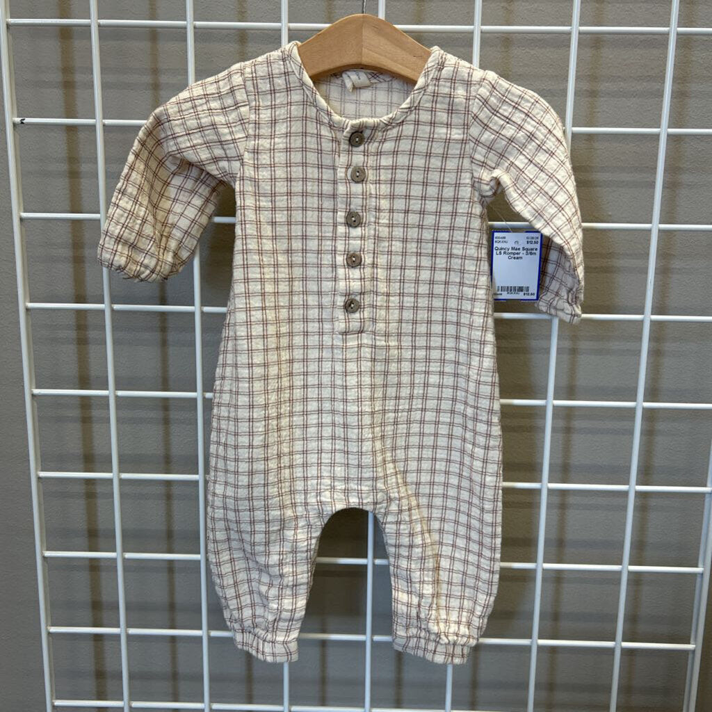 Quincy Mae Square LS Romper - 3/6m