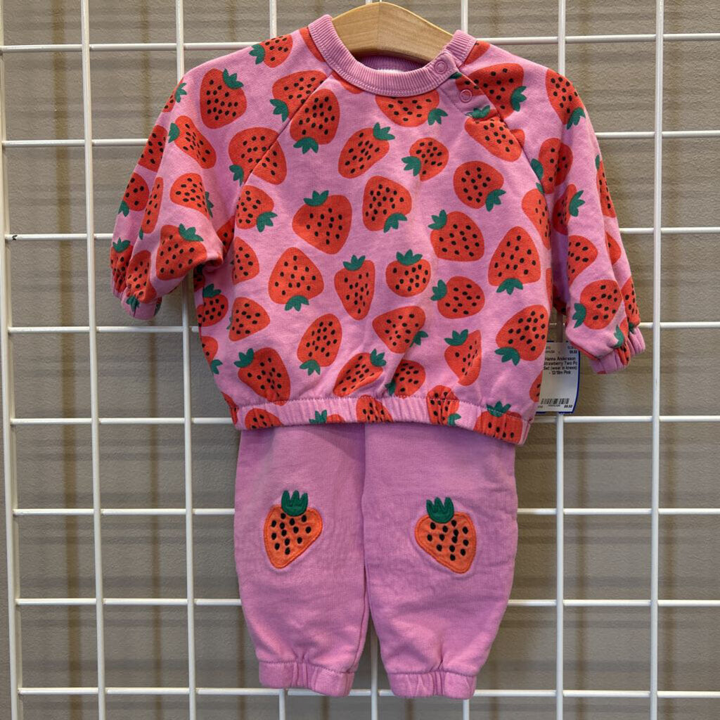 Hanna Andersson Strawberry Two Pc Set (wear in knees) - 12/18m