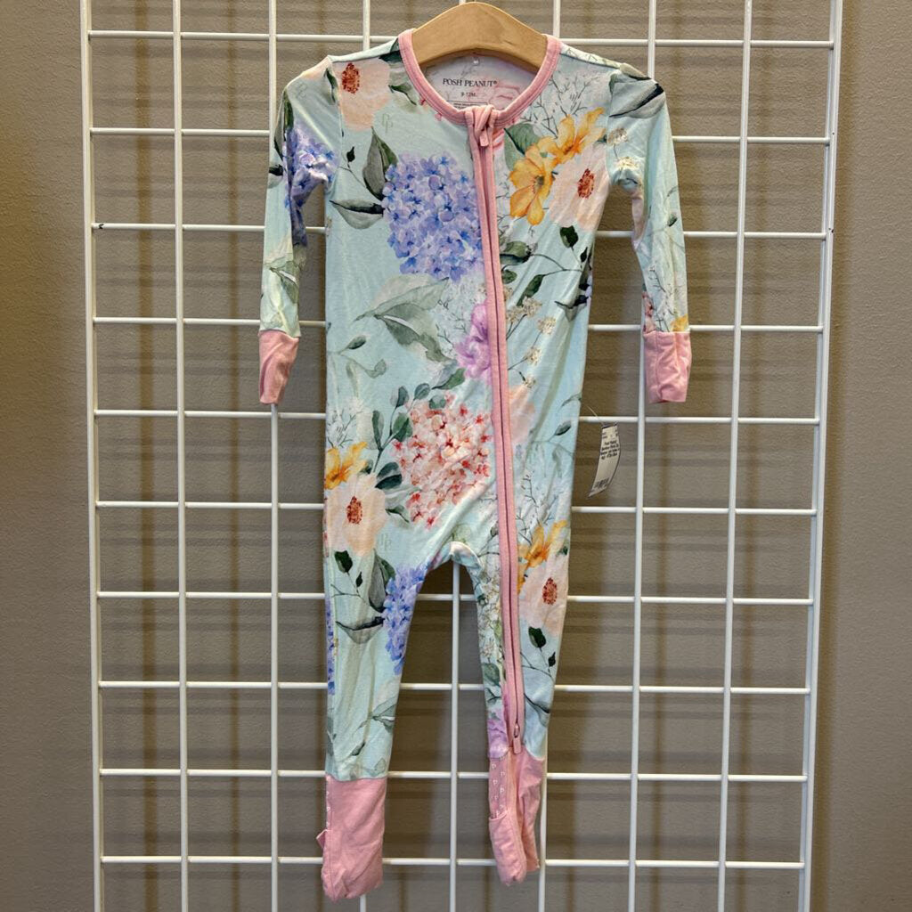 Posh Peanut Bamboo Floral Zip Sleeper (pin holes in leg) - 9/12m