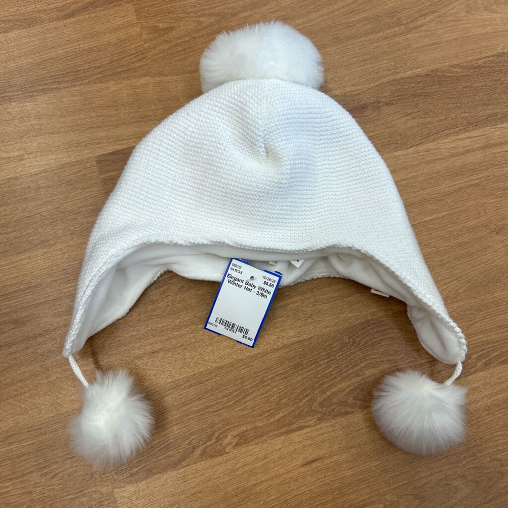 Elegant Baby White Winter Hat - 3/9m