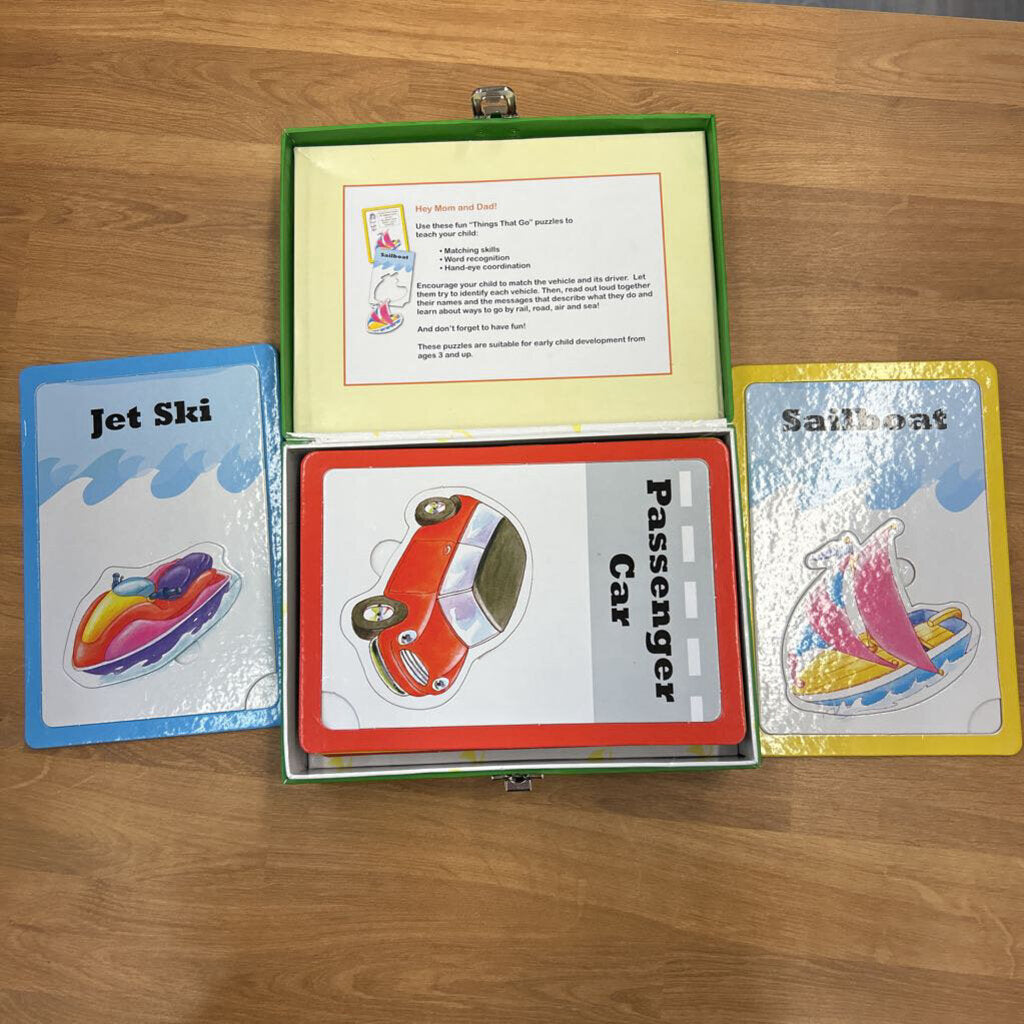 Find & Fit Things That Go Puzzle Cards (one piece missing)